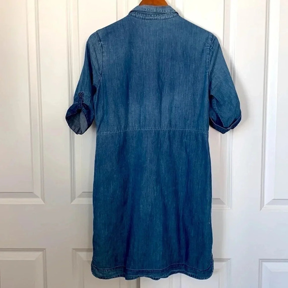 Calvin Klein Chambray Shirt Dress 100% Cotton Button Up Blue Quarter Sleeve Med - Picture 2 of 14